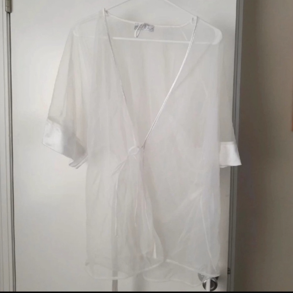 Sheer white robe with detachable satin belt dressing gown